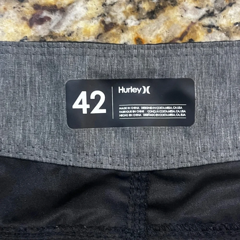 Hurley Mens Black Board Shorts Swim Trunks Size‎ 42 Lace Up Logo Surf Beach